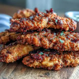 Juicy pickle brine chicken tenders with a perfectly crunchy coating, ready to eat.