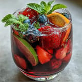 Refreshing Iced Hibiscus Berry Tea with juicy berries, citrus slices, perfect for summer.