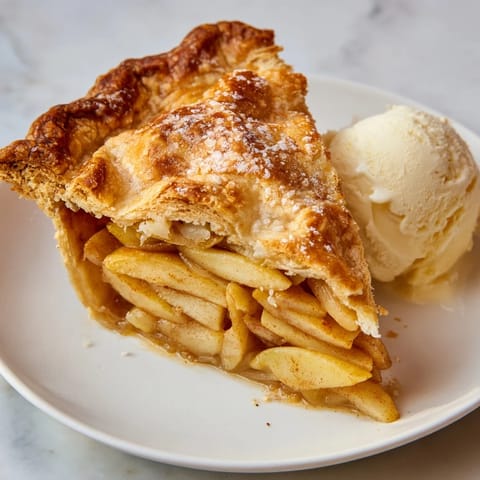 Warm and inviting, this homemade apple pie features a flaky crust and cinnamon-laced apples.