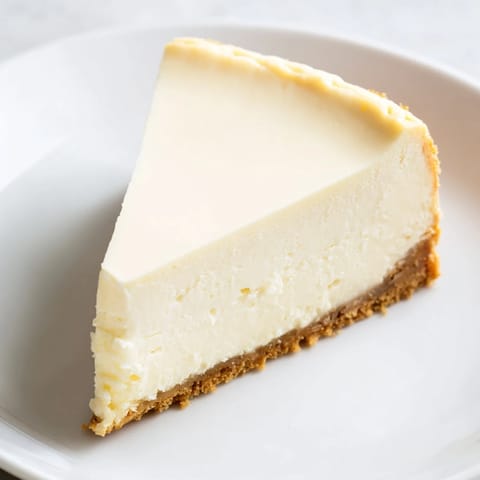 Indulgent New York Cheesecake, served chilled, showcasing a creamy filling and a buttery graham cracker crust.