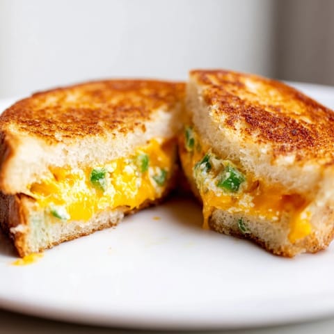 A close-up of the jalapeño popper grilled cheese sandwich on a rustic plate, paired with a bowl of tomato soup.