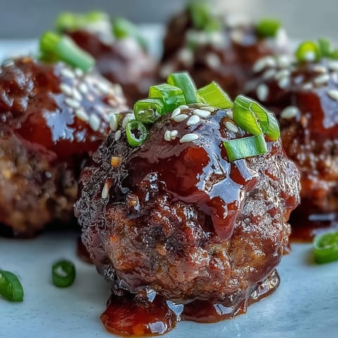 Spoonfuls of Easy Sweet and Sour Crock Pot Meatballs with finely sliced green onions and sesame seeds, served warm over fluffy steamed rice for dinner.