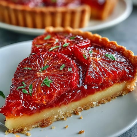 The vibrant, tangy blood orange tarts are garnished with a light honey glaze, making them a stunning make-ahead dessert for spring.