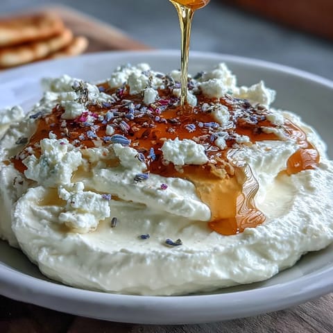 Creamy whipped feta blended with lemon zest and topped with salted honey, garnished with edible flowers.  