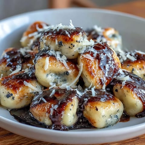 Creamy truffle-butter gnocchi served with Parmesan shavings in a warm skillet.  