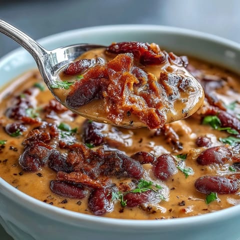 Creamy red bean soup simmered with diced ham, bell peppers, and celery for a classic Cajun comfort dish.  