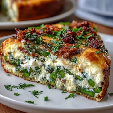 Spring Frittata with Asparagus, Peas and Goat Cheese, a vibrant brunch dish with tender vegetables and creamy cheese.  