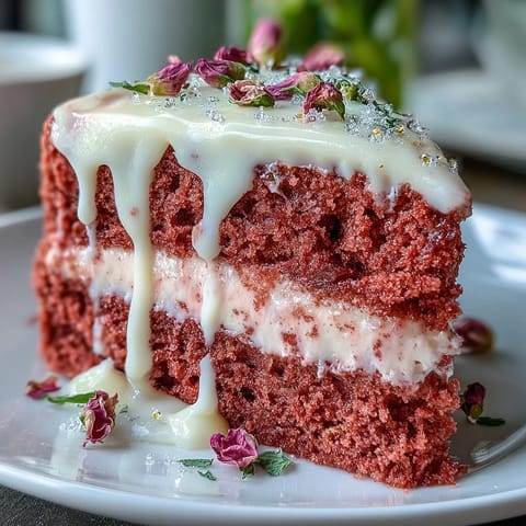Bridal Shower Rosé Velvet Cake: decadent pink crumb cascades with shimmering gold drip.