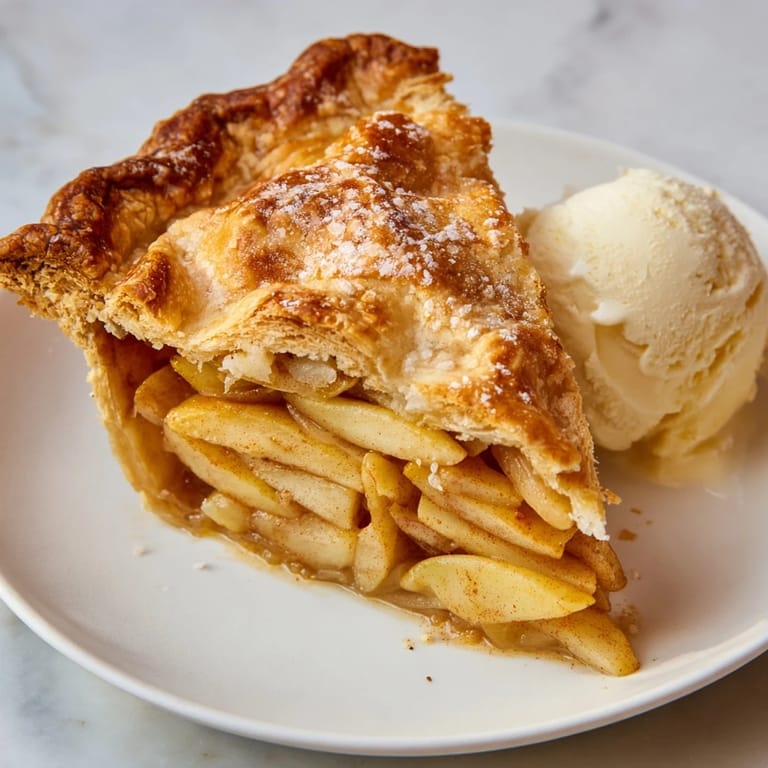 Warm and inviting, this homemade apple pie features a flaky crust and cinnamon-laced apples.