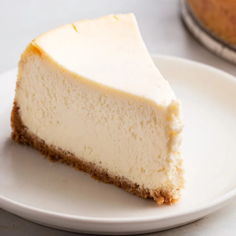 Perfectly baked New York Cheesecake, boasting a smooth texture and ideal for special celebrations, ready to be enjoyed.