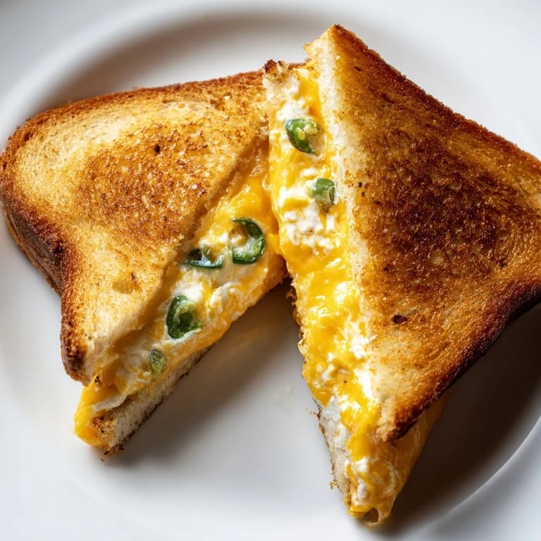 Buttery, grilled bread hugging a rich blend of sharp cheddar and fresh jalapeños in this mouthwatering jalapeño popper grilled cheese.