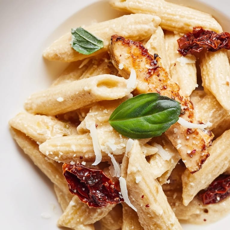 Comforting Italian-American pasta dish featuring creamy sun-dried tomato sauce, perfect for a cozy weeknight dinner.