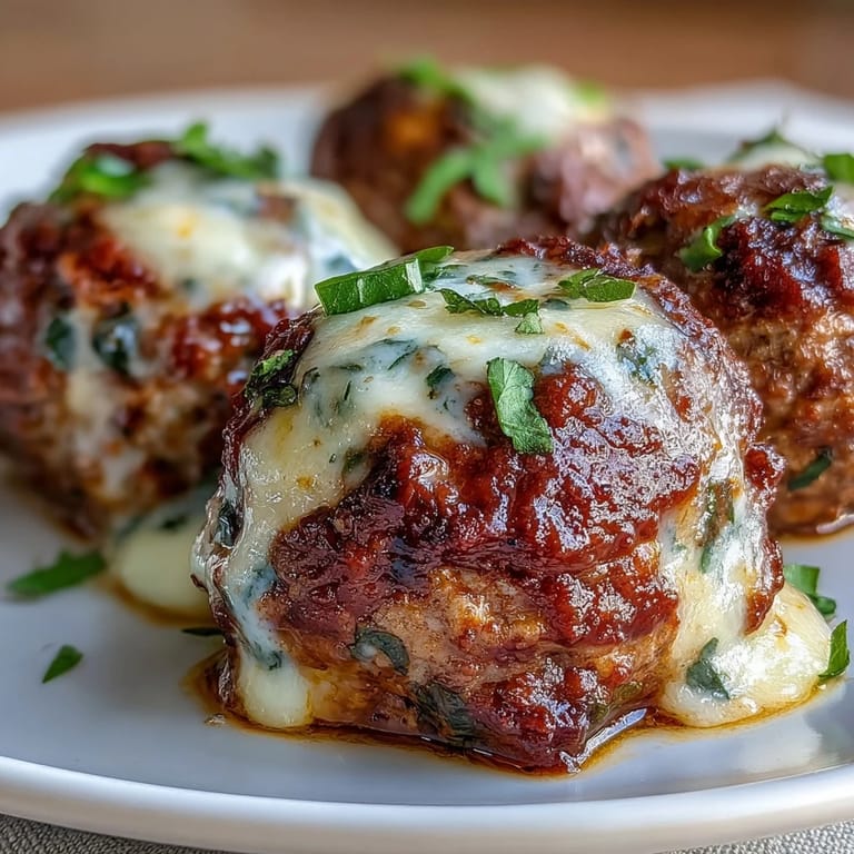 Tender beef and pork Cheesy, Garlicky Meatballs With Marinara served over pasta, with extra sauce and grated Parmesan on the side.