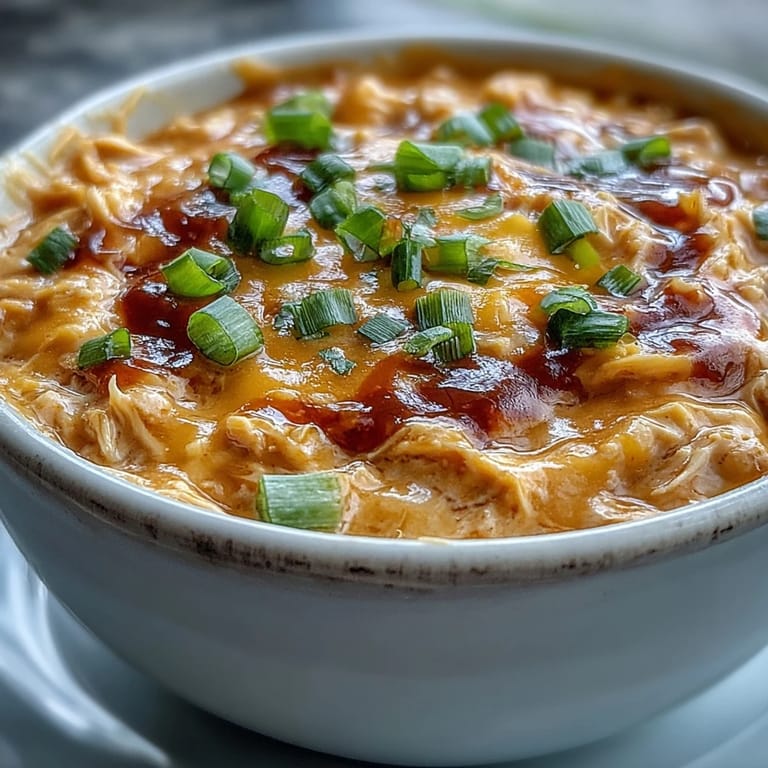 Steaming Crock Pot Buffalo Chicken Dip Soup in a white bowl, garnished with fresh parsley and served with celery sticks.
