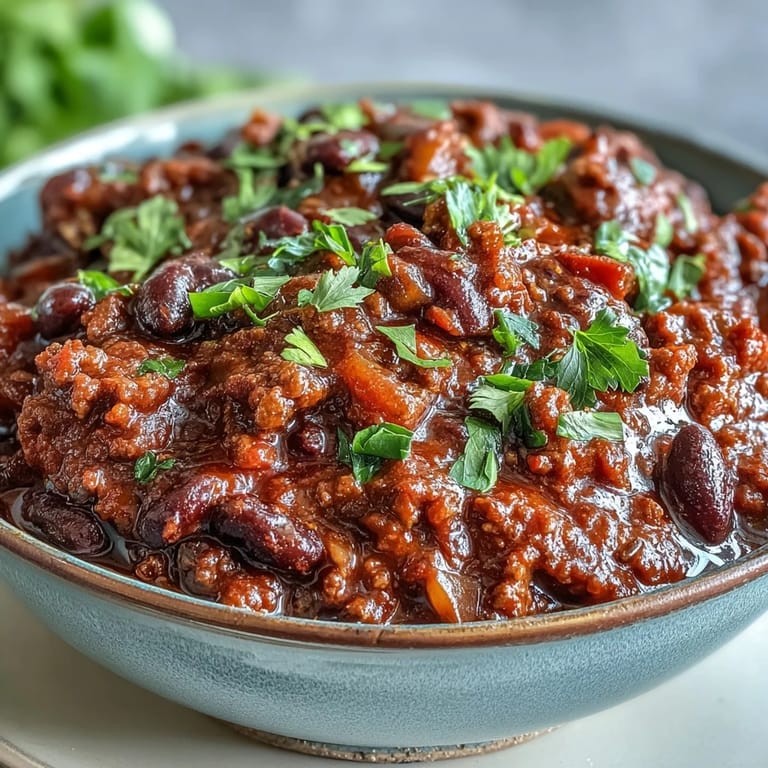 A close-up of a bowl of Slow Cooker Chili topped with melted cheddar cheese, sour cream, and green onions. 