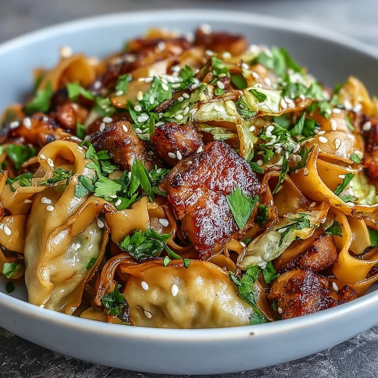 Fresh herbs and sesame seeds garnish vibrant Potsticker Noodle Bowls served with lime wedges on the side.