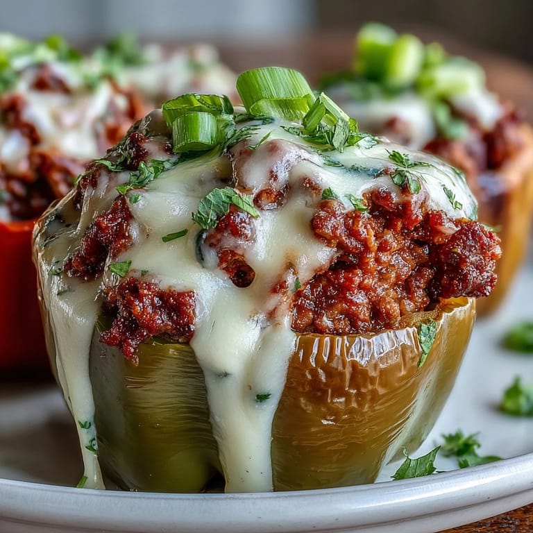 Aromatic Tex-Mex stuffed peppers with savory taco-seasoned beef, topped with gooey cheddar, served fresh from the oven.