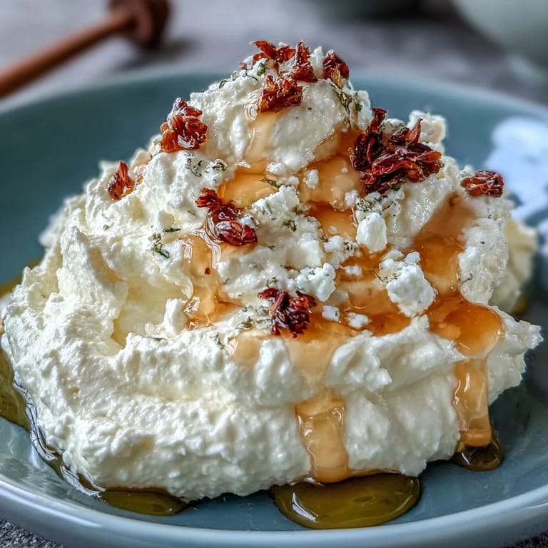 Smooth, tangy feta and cream cheese whipped to perfection, drizzled with salted honey and black pepper.  