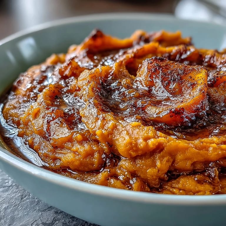 Velvety mashed yams infused with rich butter, brown sugar, and cinnamon, topped with crunchy walnuts for a festive side dish.