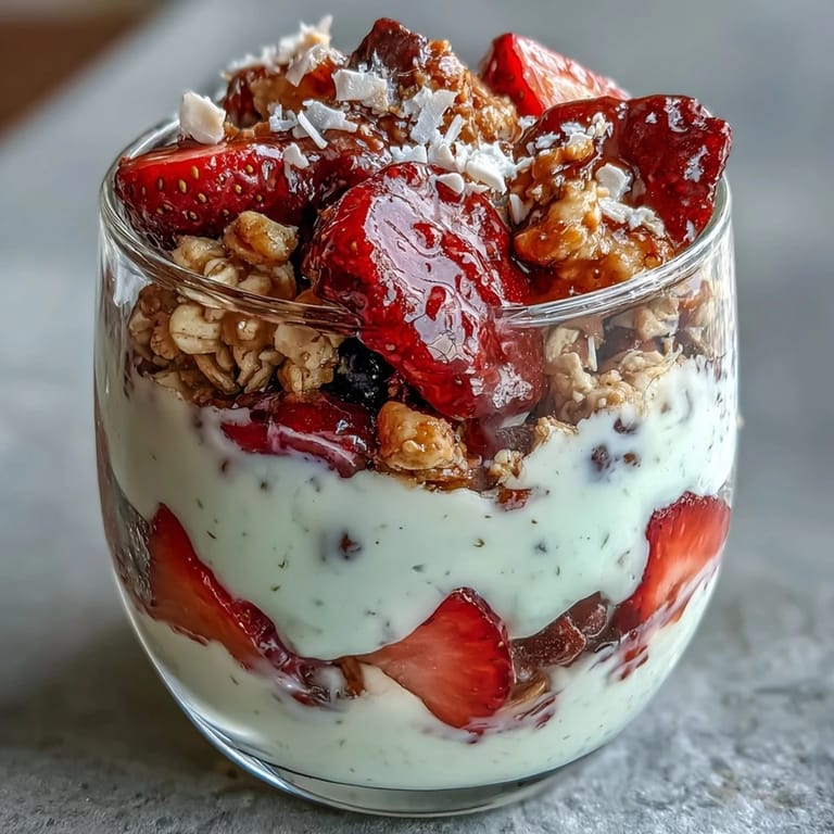 Build the perfect Galentines brunch treat with layers of Greek yogurt, sweet strawberries, and customizable toppings in this vibrant parfait bar.