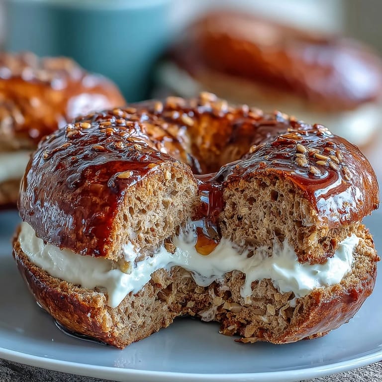 Golden-baked protein bagels with a chewy crust, paired with a fluffy honey-lemon yogurt dip for a satisfying snack or morning meal.