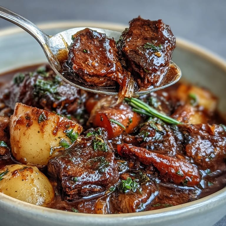 Cozy root vegetable beef stew featuring slow-cooked chuck, carrots, parsnips, and Yukon Gold potatoes.  