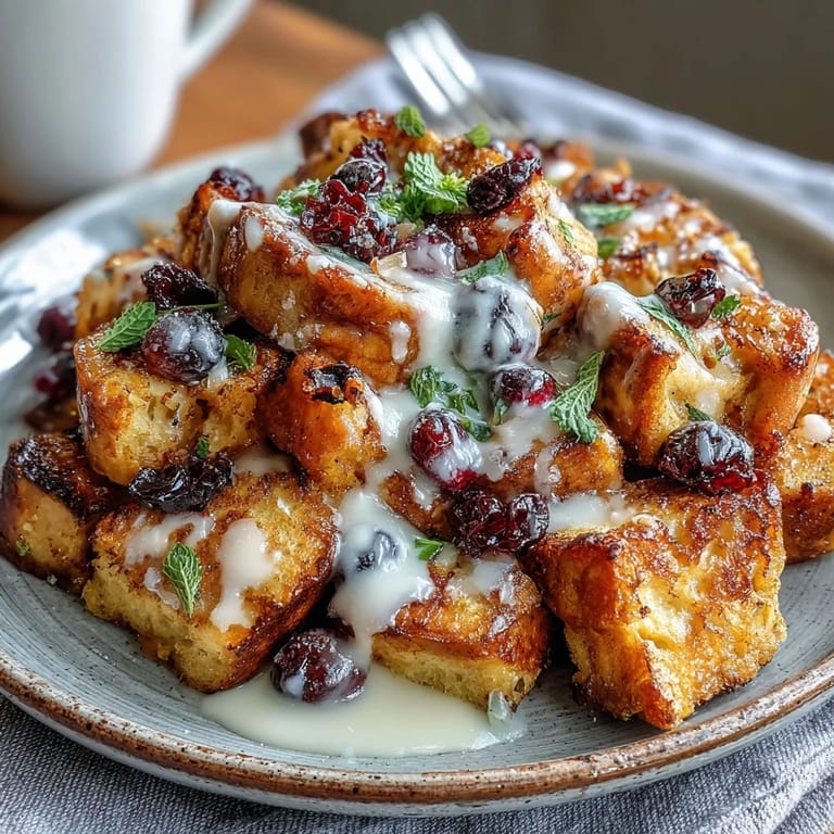 Warm sourdough cubes soaked in lemon-scented custard, topped with cinnamon sugar and fresh blueberries in this easy breakfast bake.