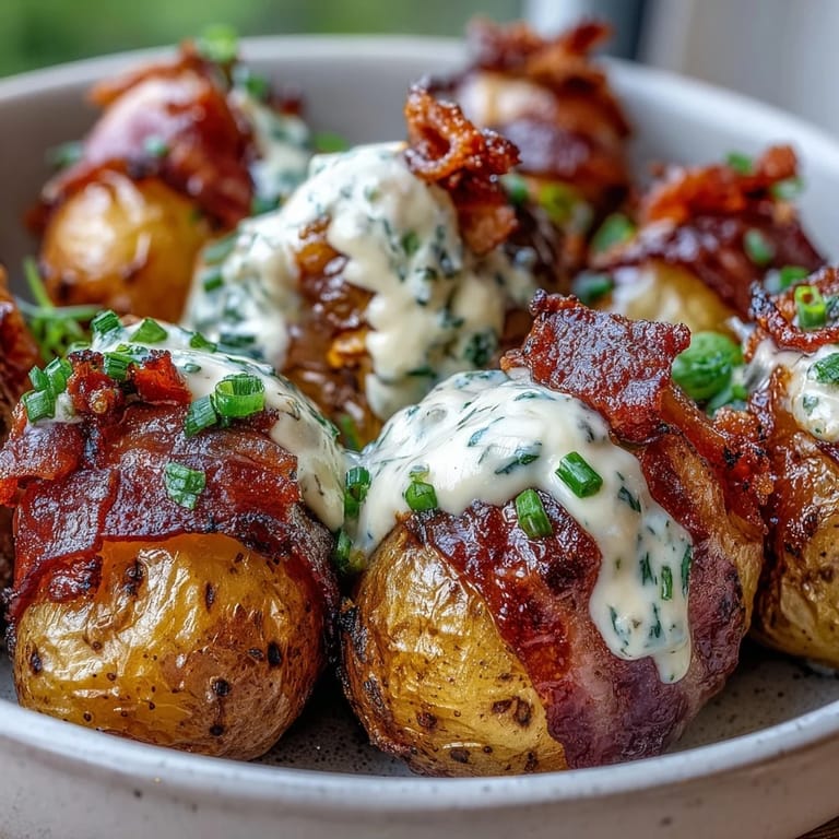 Creamy loaded baked potato salad featuring smoky BBQ sauce, sharp cheddar, and bacon, perfect for potlucks and parties.  