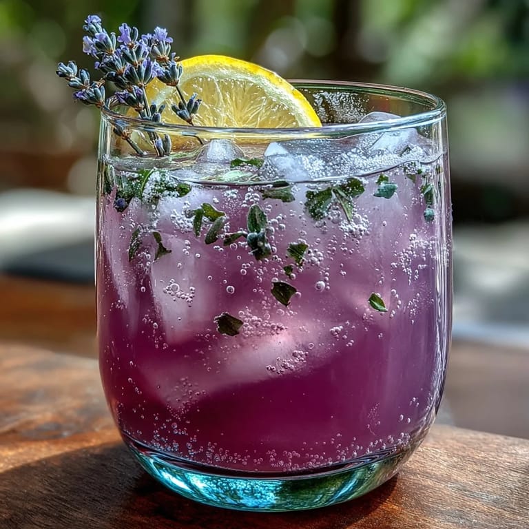 Vibrant lavender syrup blends with fresh lemonade and chilled prosecco for a floral, fizzy refreshment.