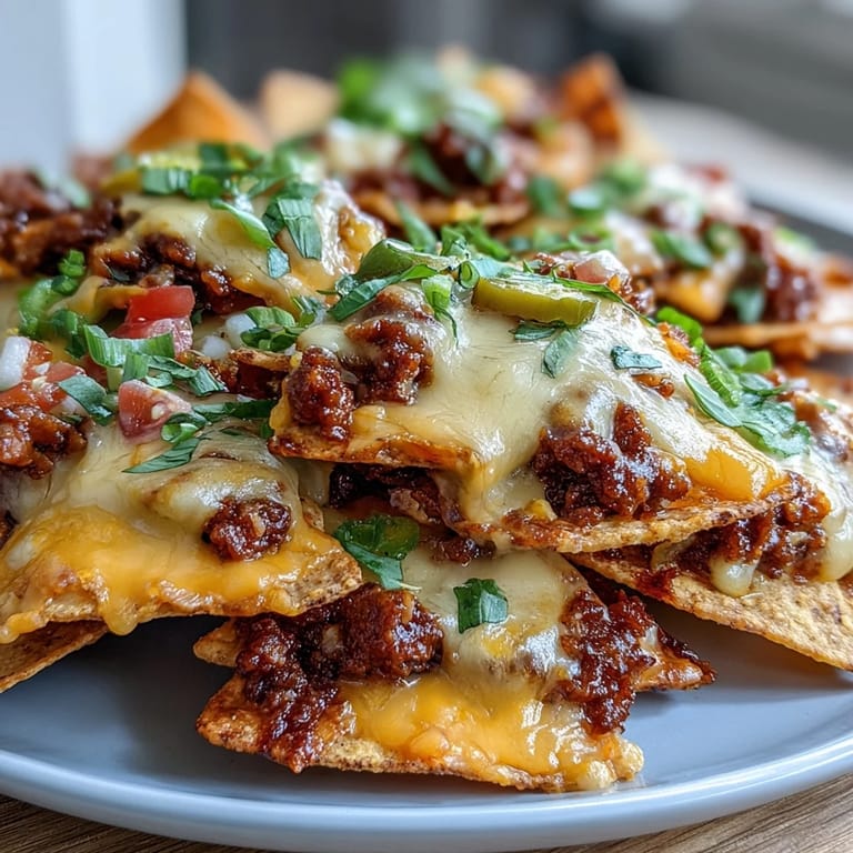 Loaded nachos with melted cheese sauce, seasoned beef, and vibrant toppings—ideal for sharing at parties.