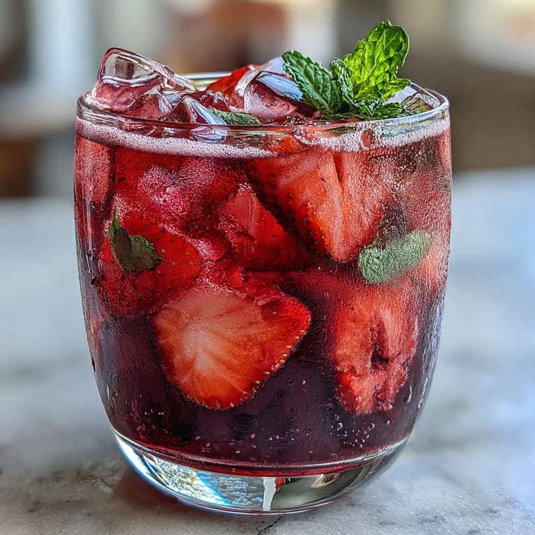 Refreshing Homemade Starbucks Strawberry Açaí Refresher drink served with sliced strawberries and mint garnish.