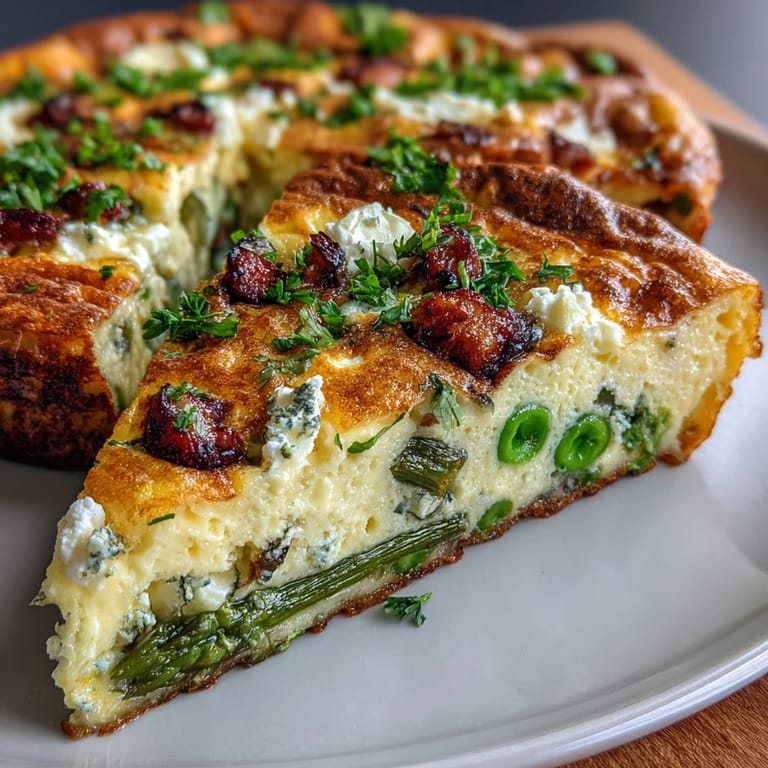 Wholesome Spring Frittata with Asparagus, Peas and Goat Cheese, bursting with fresh flavors and Mediterranean charm.