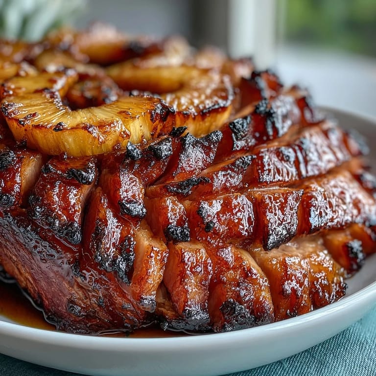 Succulent honey glazed ham topped with pineapple rings and maraschino cherries, perfect for Easter dinner celebrations.