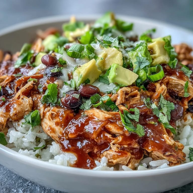 Slow cooker salsa chicken bowls featuring tender shredded chicken, zesty salsa, and colorful toppings like cherry tomatoes and cilantro on fluffy rice.  