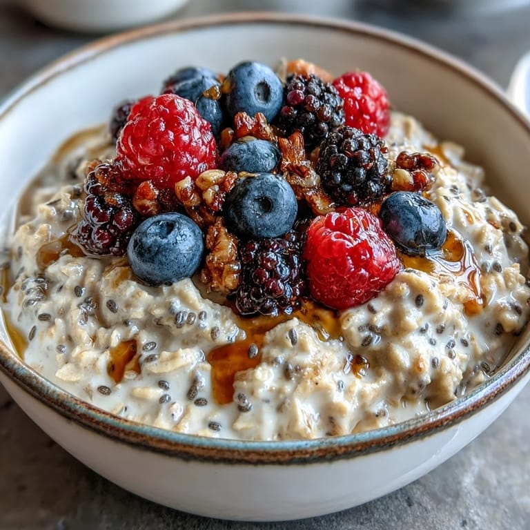 Start your day right with a vibrant bowl of fiber-rich overnight oats.