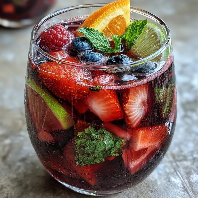 Beautiful pitcher of Iced Hibiscus Berry Tea, a cool and fruity, colorful summer drink.