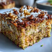Wholesome Spring Carrot Cake Baked Oatmeal Squares with grated carrots, warm spices, and crunchy walnuts, ready for a cozy breakfast.