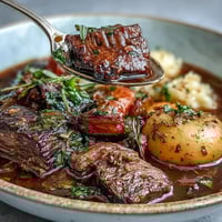 Hearty slow cooker beef stew with tender chuck, carrots, parsnips, and potatoes in a savory broth.  