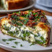 Spring Frittata with Asparagus, Peas and Goat Cheese, a vibrant brunch dish with tender vegetables and creamy cheese.  